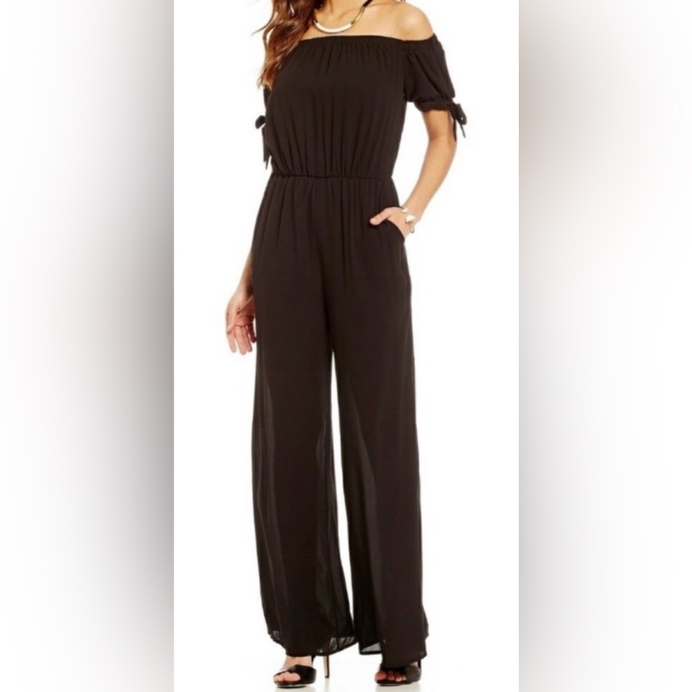 Gianni Bini Lillian off the shoulder Black Wide-Leg Jumpsuit